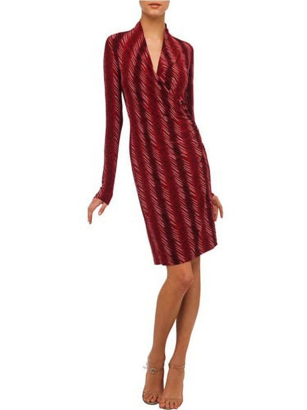 Norma Kamali Small Red & Black Printed Long Sleeve Wrap Midi Fall Casual Dress